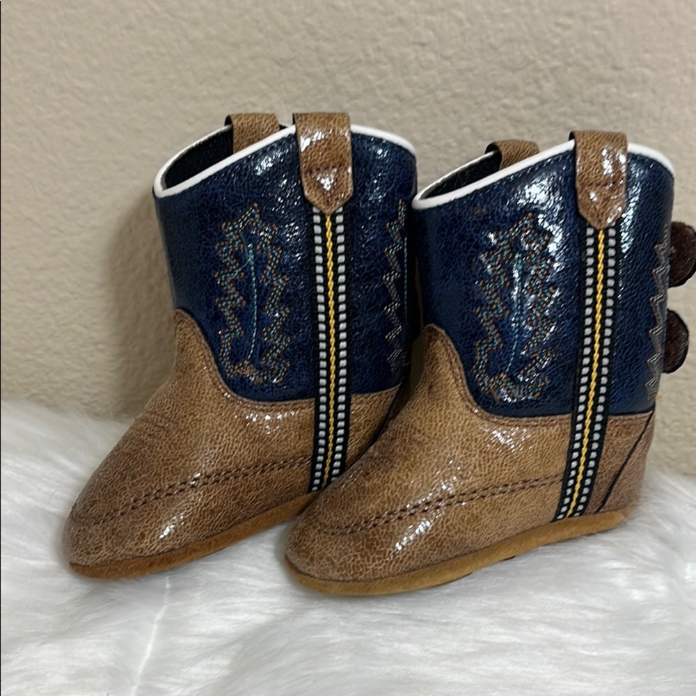 Old West Brown Blue Baby Walker Cowboy Boots